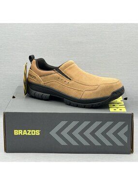 Men's Steel Toe Work Shoes 11 Wide Slip On Safety EH Leather Tan Brazos Summit